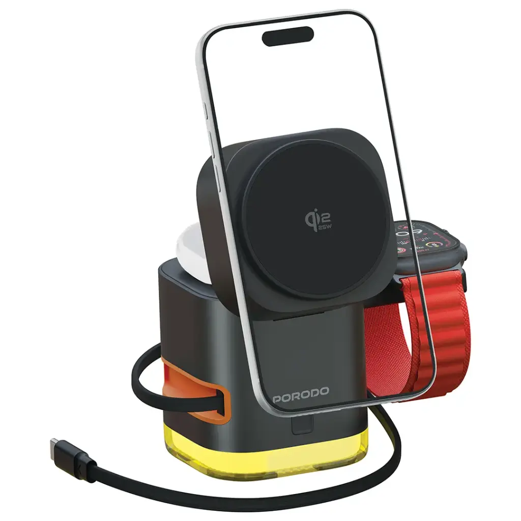 Porodo Xpert 5-In-1 Wireless Charger with LED Light - Black